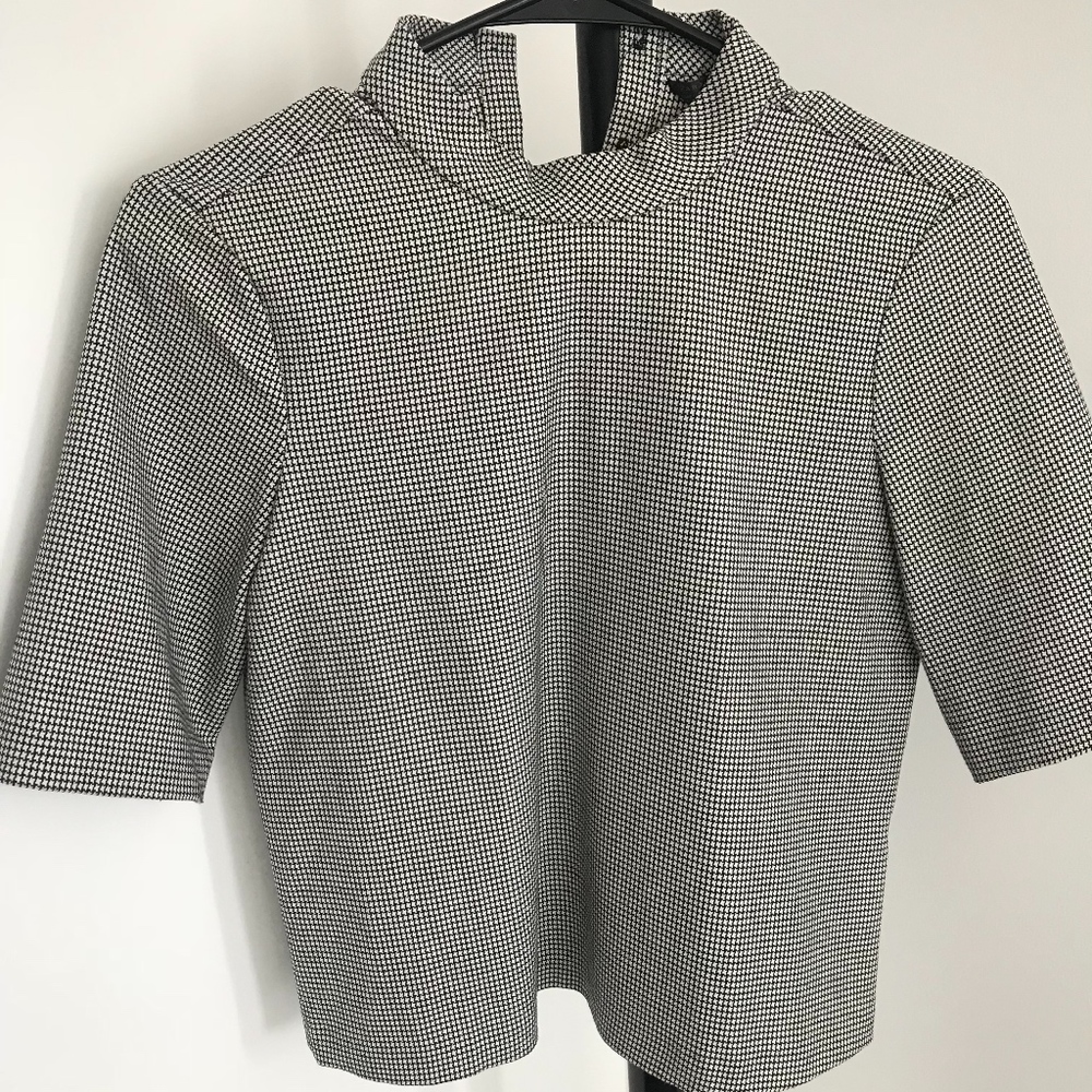 Zara High-Neck Black and White Houndstooth Top